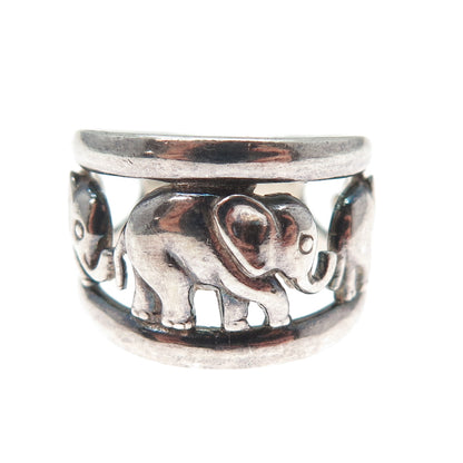 925 Sterling Silver Vintage Elephant Oxidized Ring Size 6.25