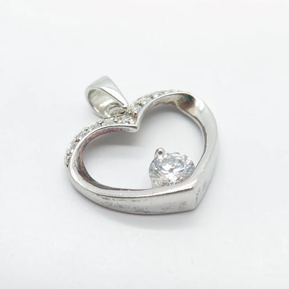 925 Sterling Silver C Z Open Heart Charm Pendant