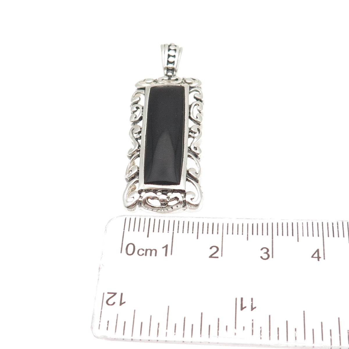 925 Sterling Silver Vintage Real Black Onyx Ornate Oxidized Pendant