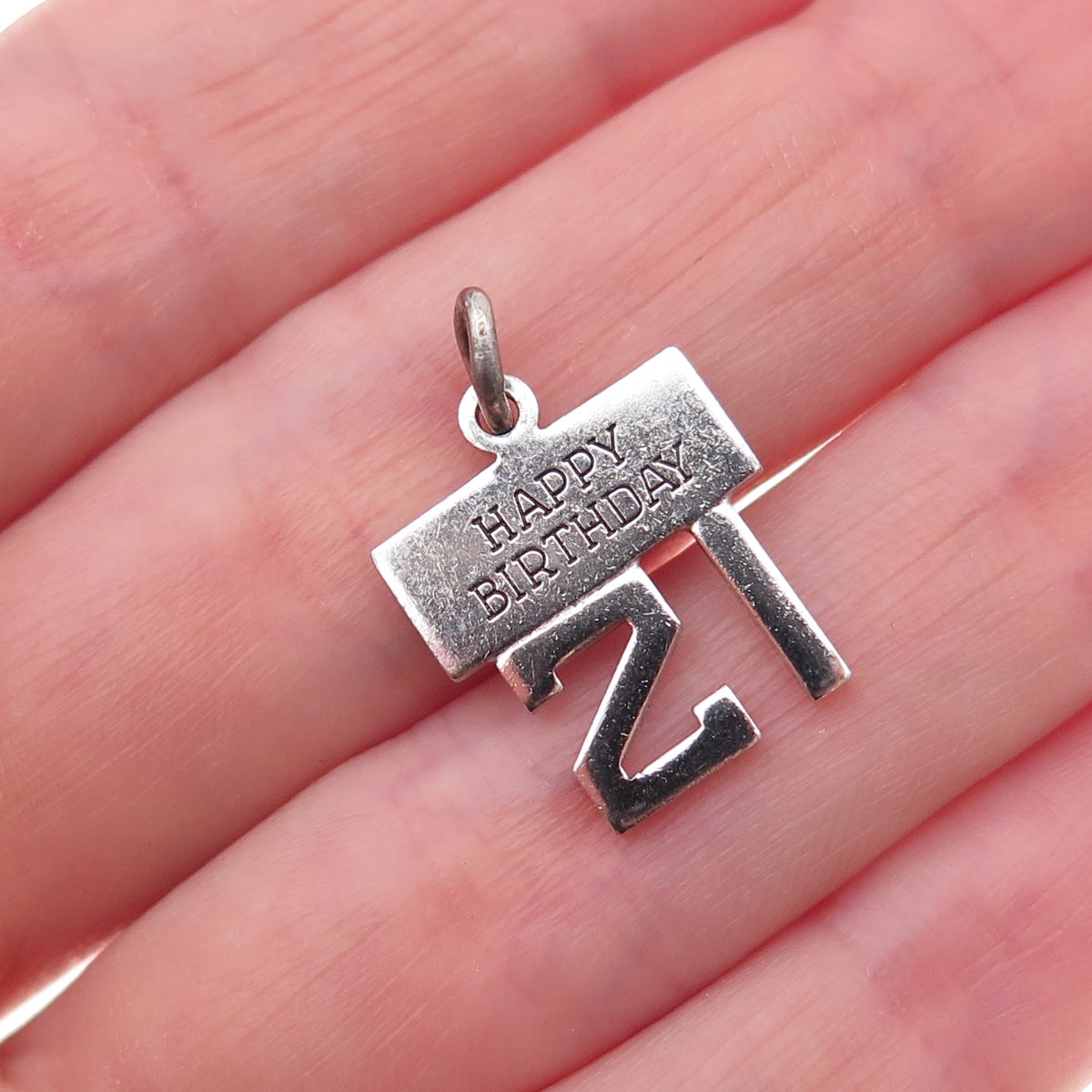 Wells 925 Sterling Silver Vintage 21 Happy Birthday Charm Pendant