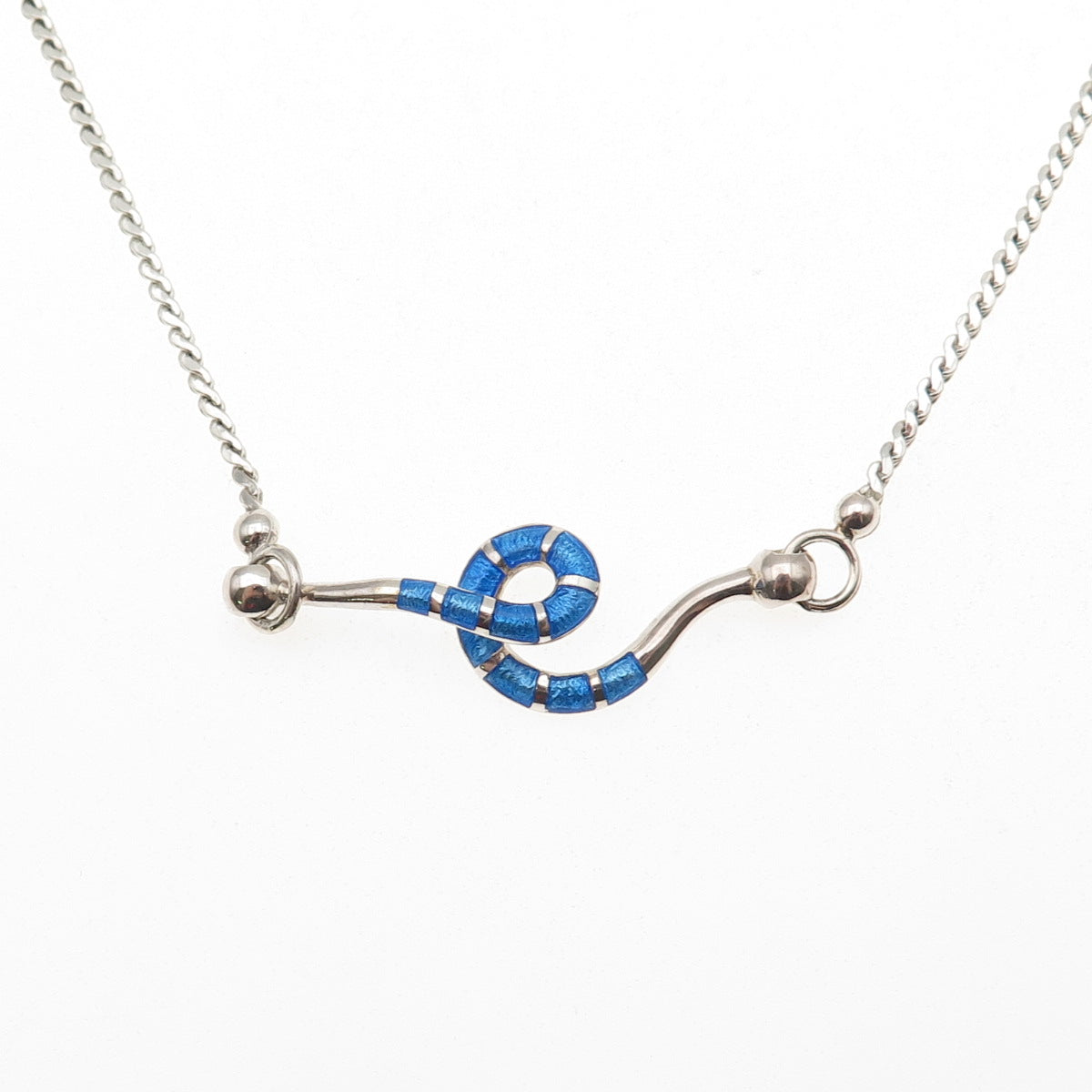 925 Sterling Silver Vintage Italy Enamel Snake Franco Chain Necklace 16"