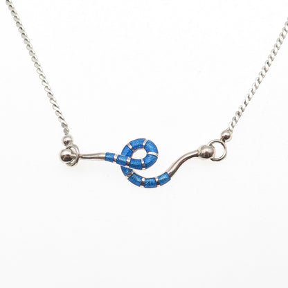 925 Sterling Silver Vintage Italy Enamel Snake Franco Chain Necklace 16"