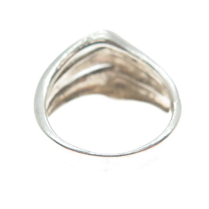 925 Sterling Silver Vintage Modernist 3-Row Wavy Ring Size 6