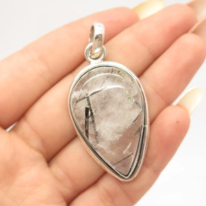 925 Sterling Silver Vintage Real Rutilated Quartz Pendant