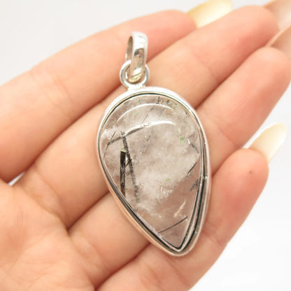 925 Sterling Silver Vintage Real Rutilated Quartz Pendant