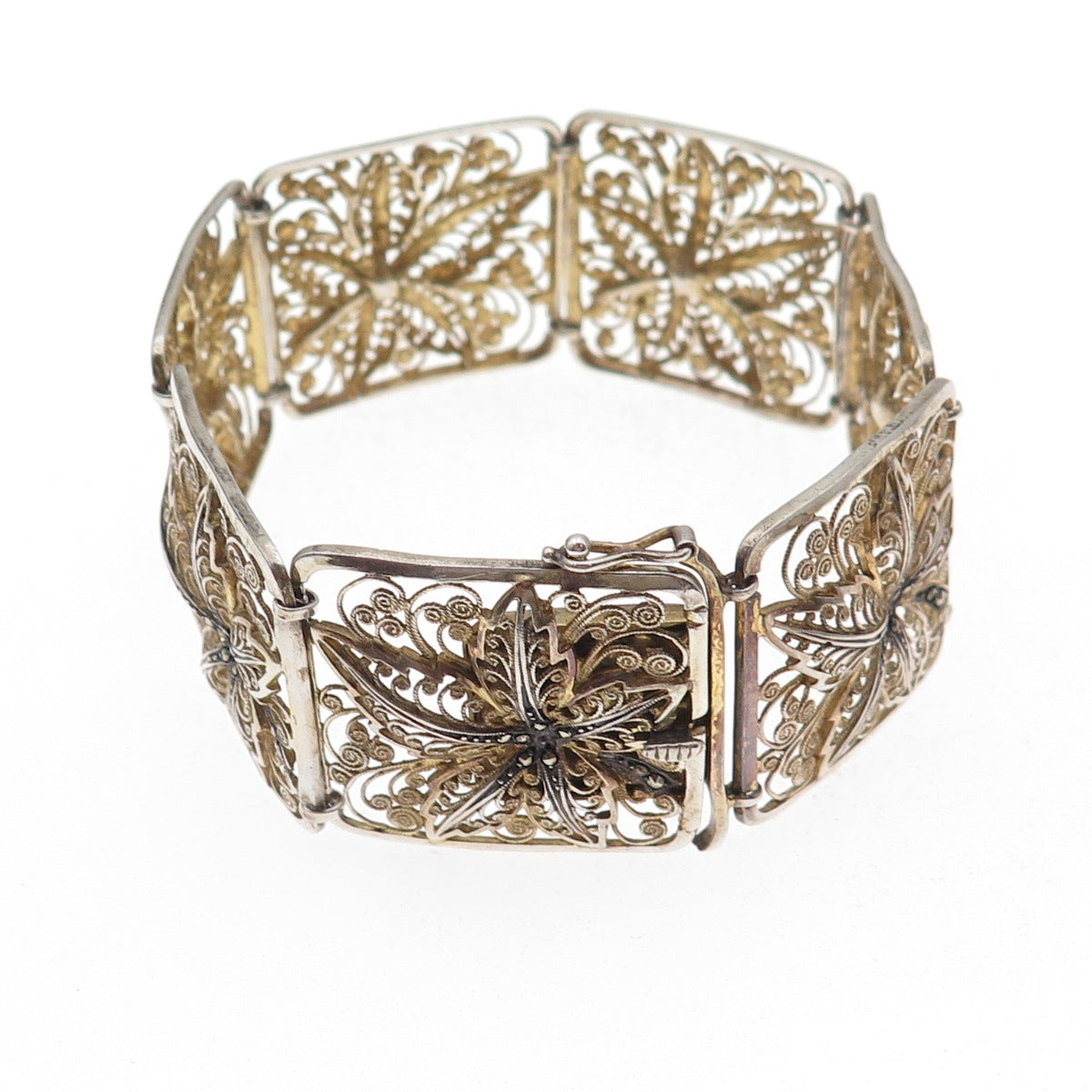 Van Lou Sterling Silver 2-Tone Antique Art Deco Germany Filigree Bracelet 7.75"