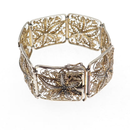 Van Lou Sterling Silver 2-Tone Antique Art Deco Germany Filigree Bracelet 7.75"