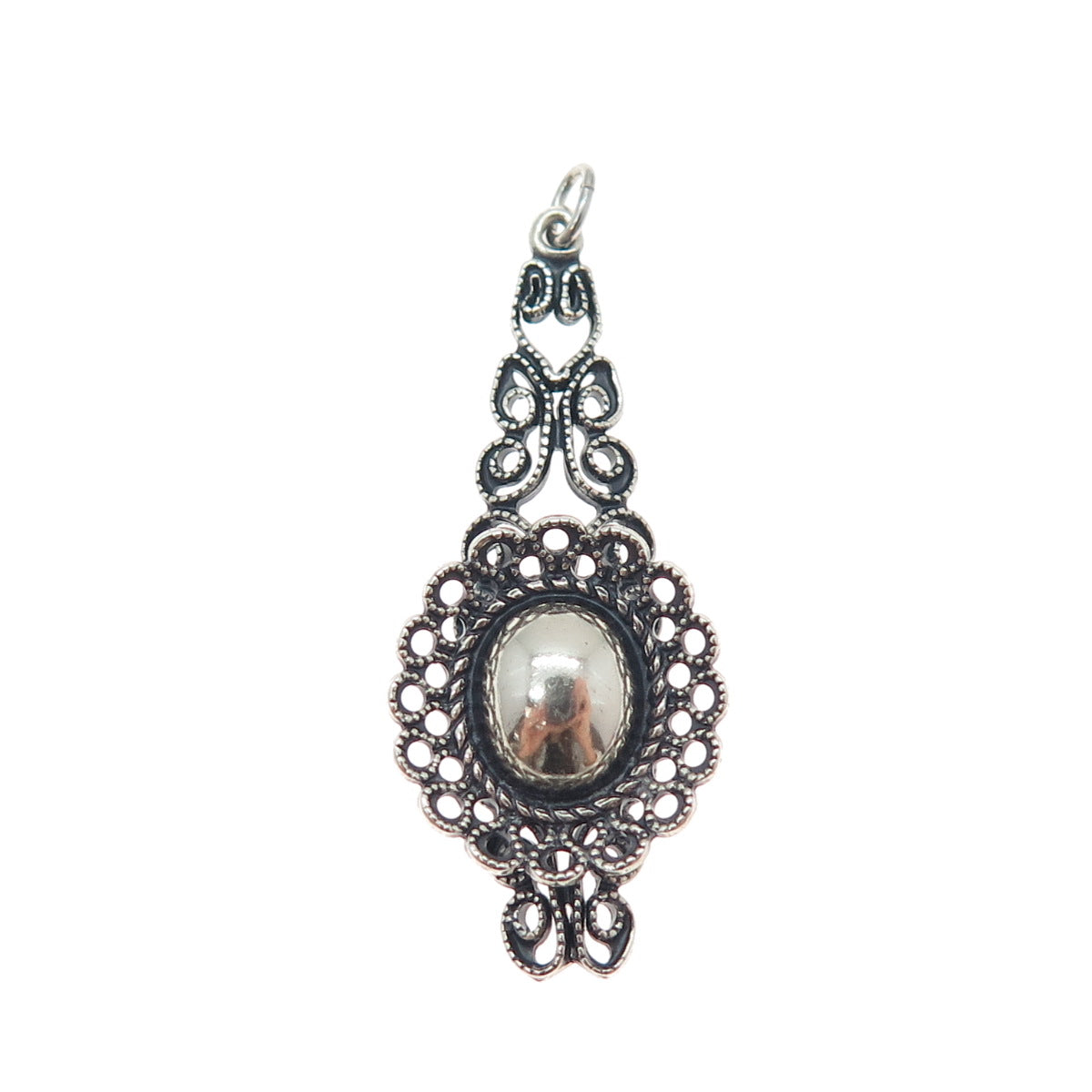 925 Sterling Silver Antique Flower & Butterfly Filigree Oxidized Charm Pendant