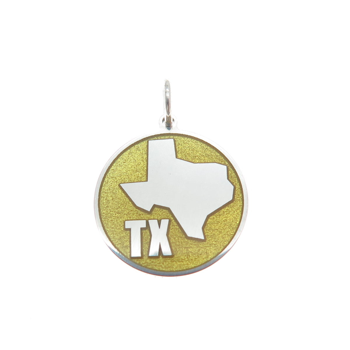 925 Sterling Silver Yellow Enamel Texas State Map Minimalist Charm Pendant