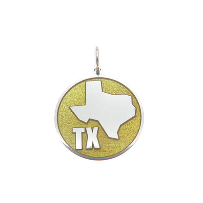 925 Sterling Silver Yellow Enamel Texas State Map Minimalist Charm Pendant
