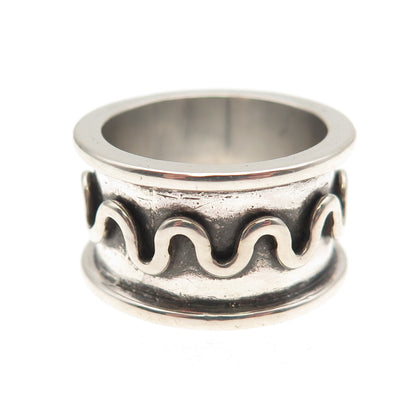 925 Sterling Silver Vintage Zig Zag Wave Oxidized Band Ring Size 6.75