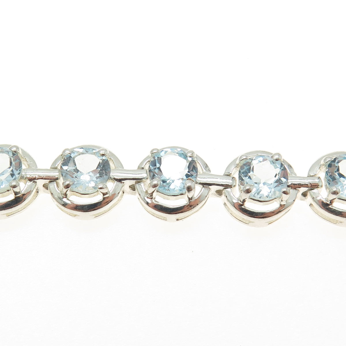 925 Sterling Silver Real Round-Cut Blue Topaz Station Tennis Link Bracelet 7.25"