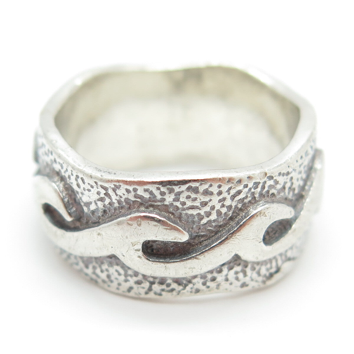 925 Sterling Silver Vintage Tribal Modernist Band Ring Size 7