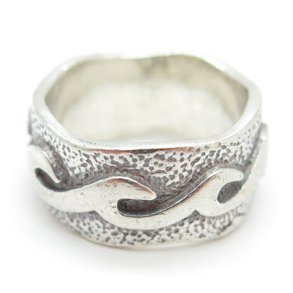 925 Sterling Silver Vintage Tribal Modernist Band Ring Size 7