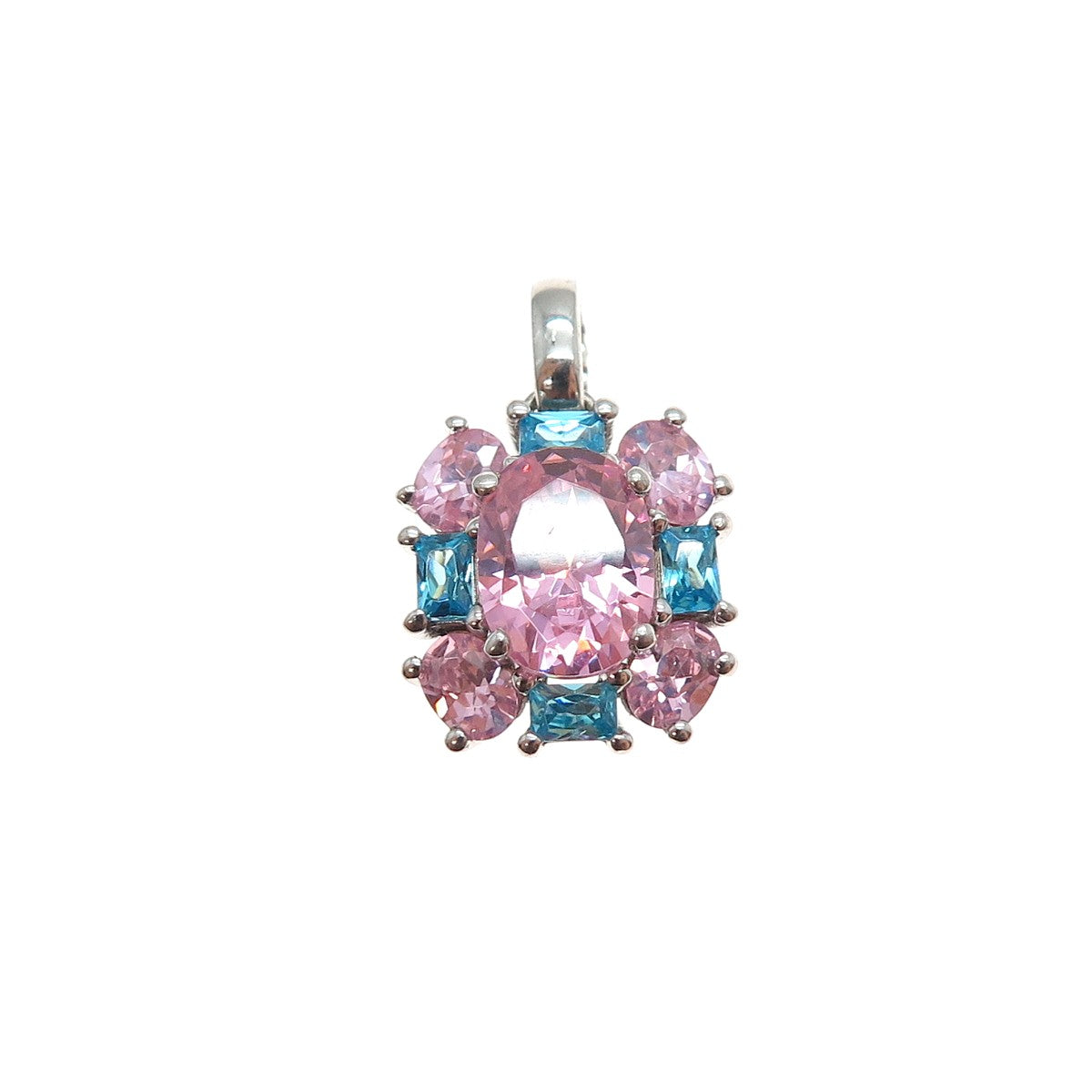 SAI 925 Sterling Silver Blue & Pink C Z Mini Charm Pendant