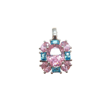 SAI 925 Sterling Silver Blue & Pink C Z Mini Charm Pendant