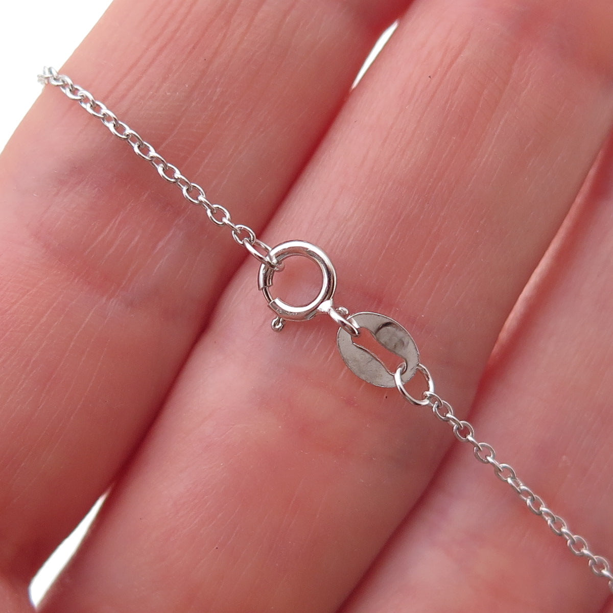 925 Sterling Silver Real Round-Cut Diamond Heart Cable Chain Necklace 18"