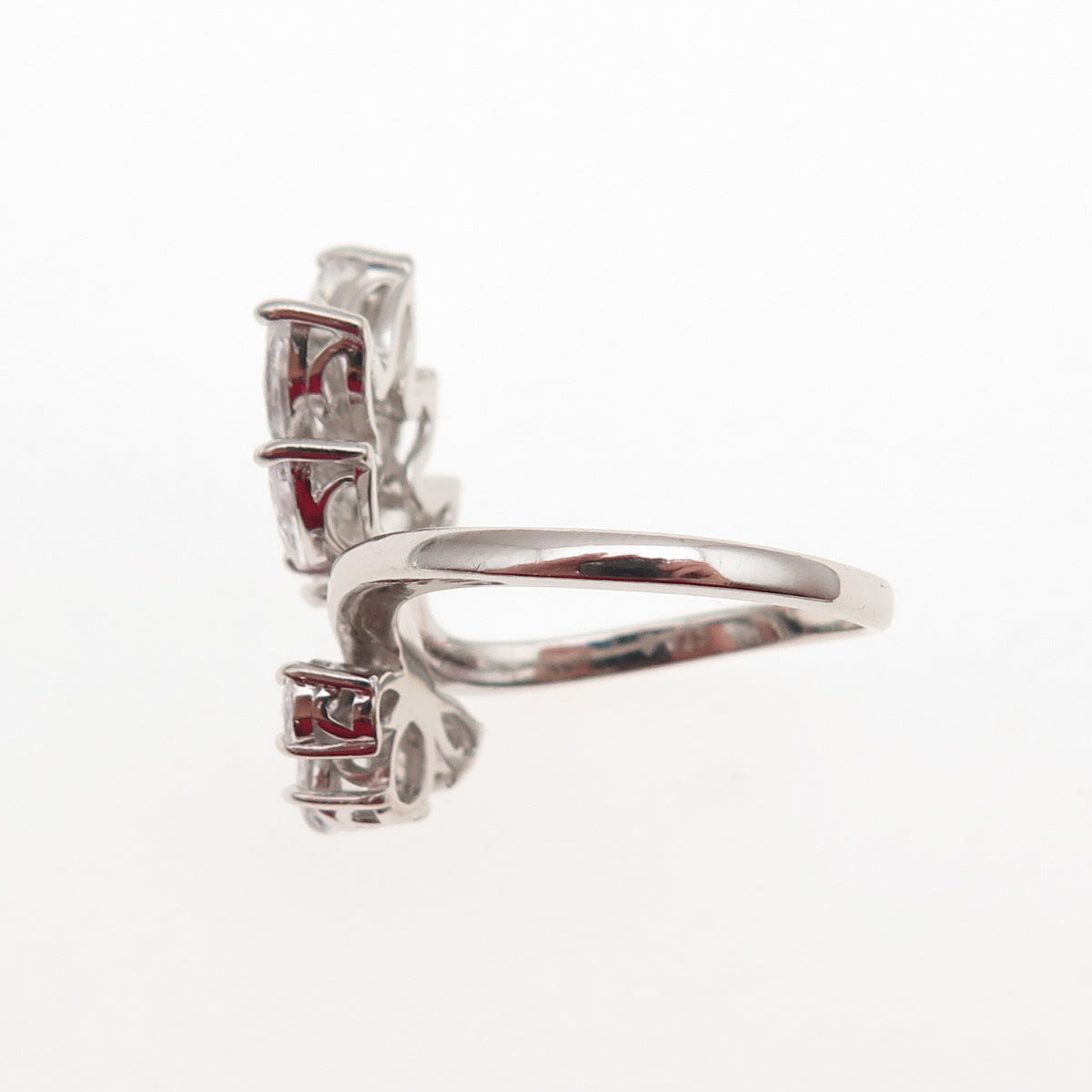 925 Sterling Silver Marquise & Pear-Cut C Z Floral Bypass Ring Size 7