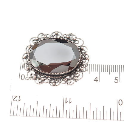 Danecraft 925 Sterling Silver Antique Art Deco Real Hematite Oxidized Pin Brooch