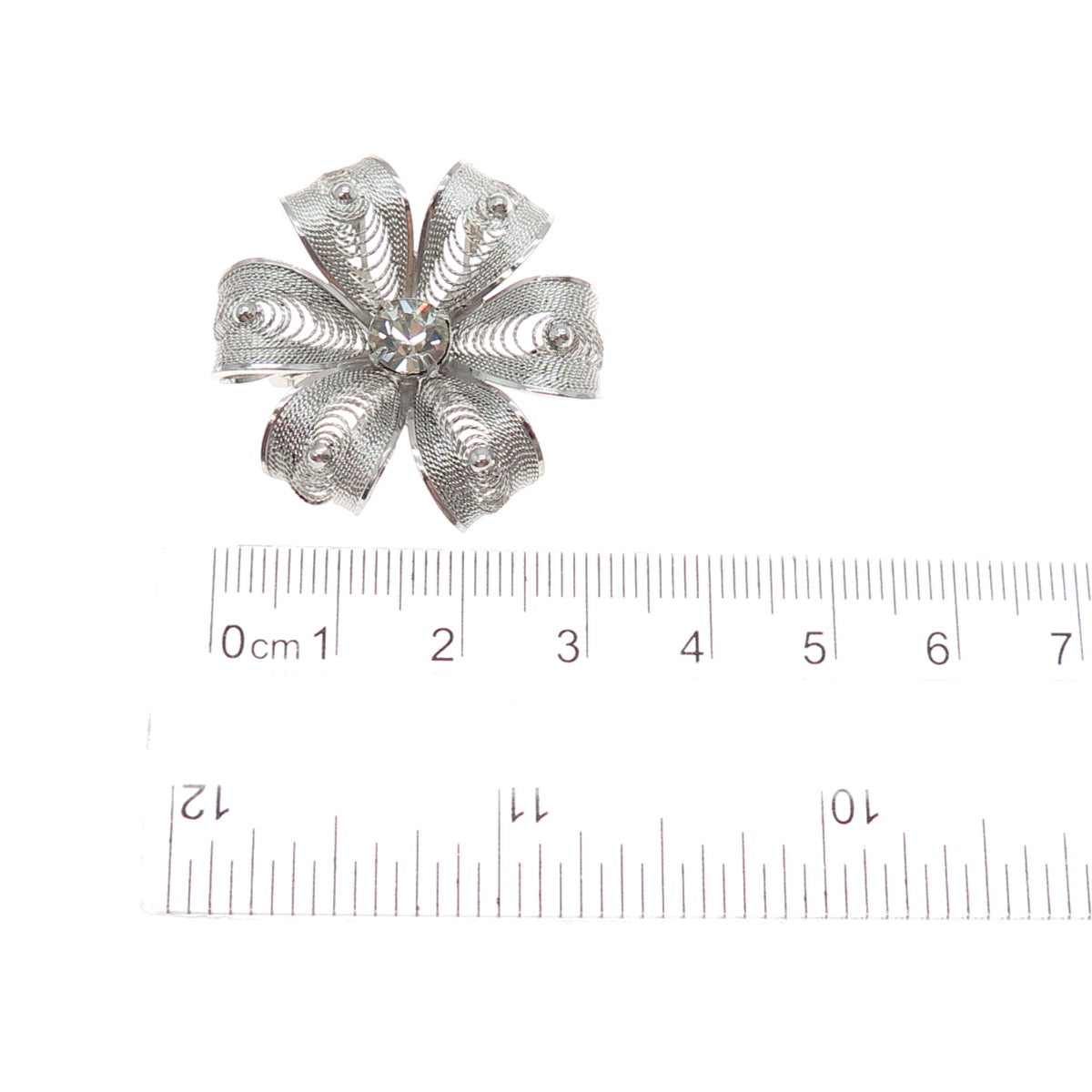 AM LEE Sterling Silver Antique Art Deco Rhinestone Flower Filigree Pin Brooch