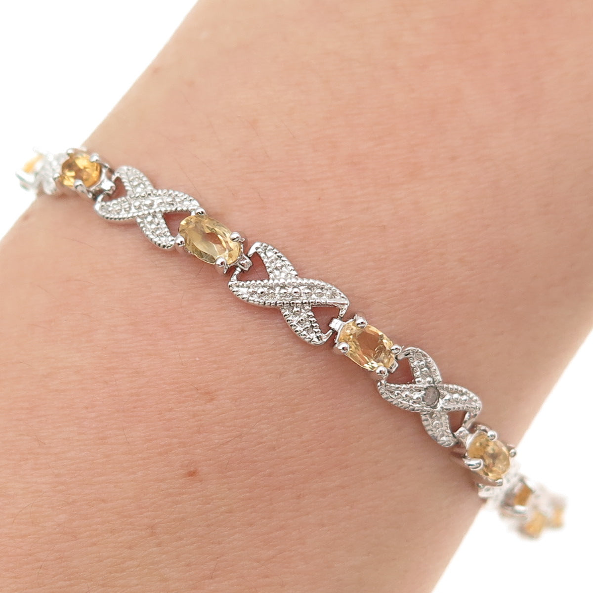 DBJ Dee Berkle 925 Sterling Real Diamond Accent Citrine Infinity Bracelet 7.25"