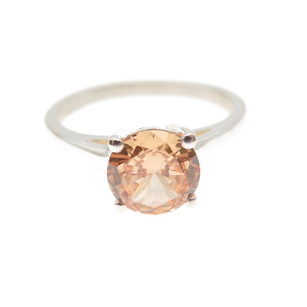 D'JOY 925 Sterling Silver Round-Cut Champagne C Z Ring Size 5.25