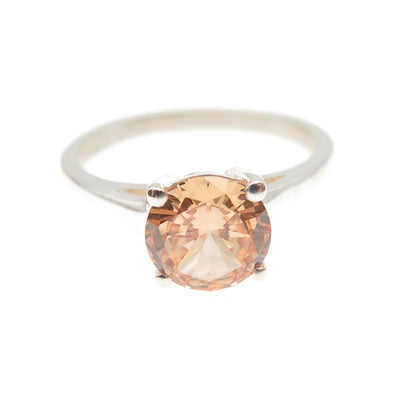 D'JOY 925 Sterling Silver Round-Cut Champagne C Z Ring Size 5.25