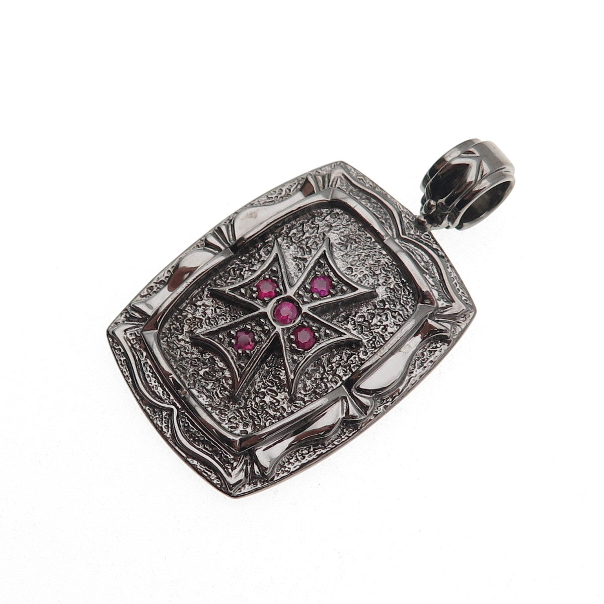 Jolusa 925 Sterling Silver Black Rhodium Real Ruby Maltese Cross Pendant