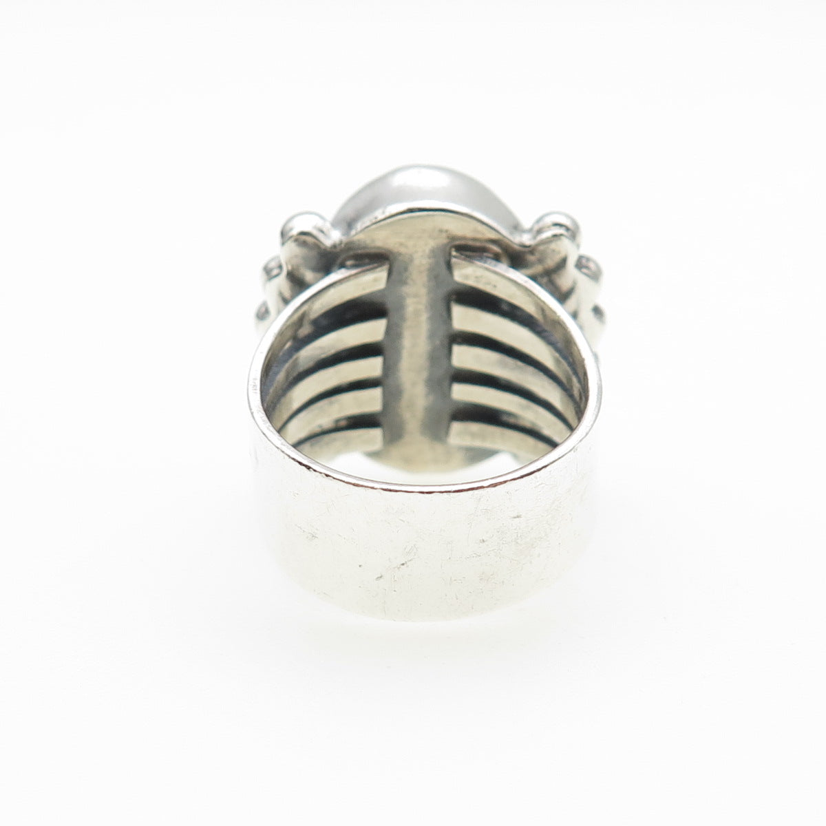 Old Pawn 925 Sterling Silver Vintage Rhodochrosite Beaded Oxidized Ring Size 5.5