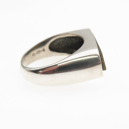 925 Sterling Silver Vintage Real Jade Modernist Ring Size 6
