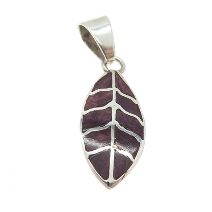 950 Silver Vintage Real Sugilite Gem Inlay Leaf Pendant