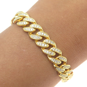 REL 925 Sterling Silver Gold Plated Round-Cut C Z Cuban Link Bracelet 8.25"