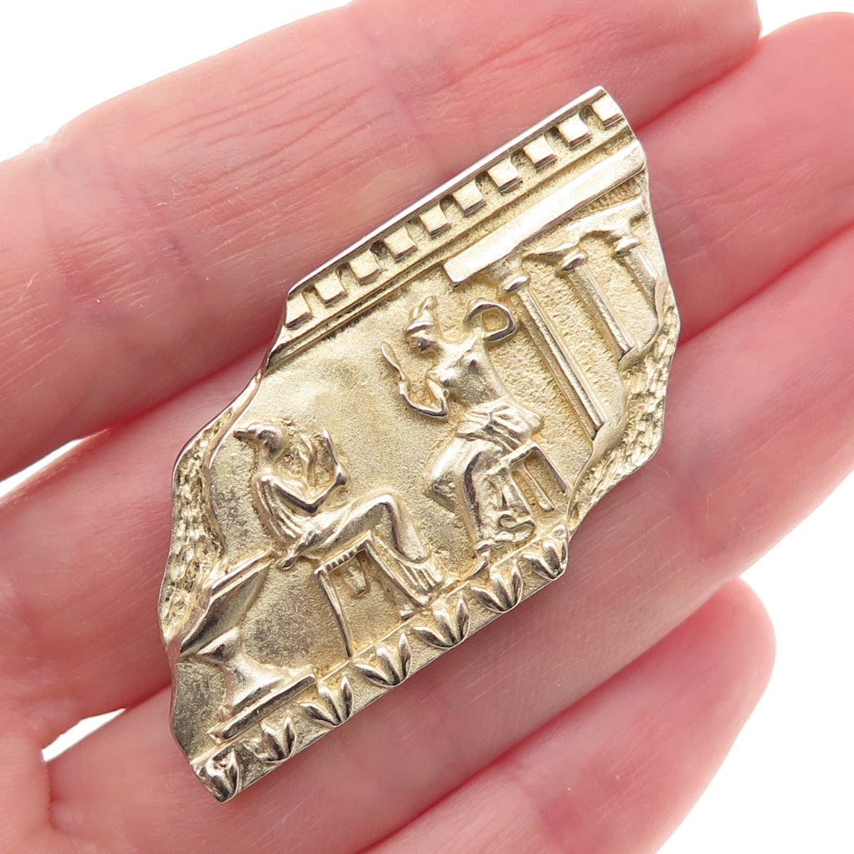 835 Silver Gold Plated Vintage Roman Frieze Pin Brooch