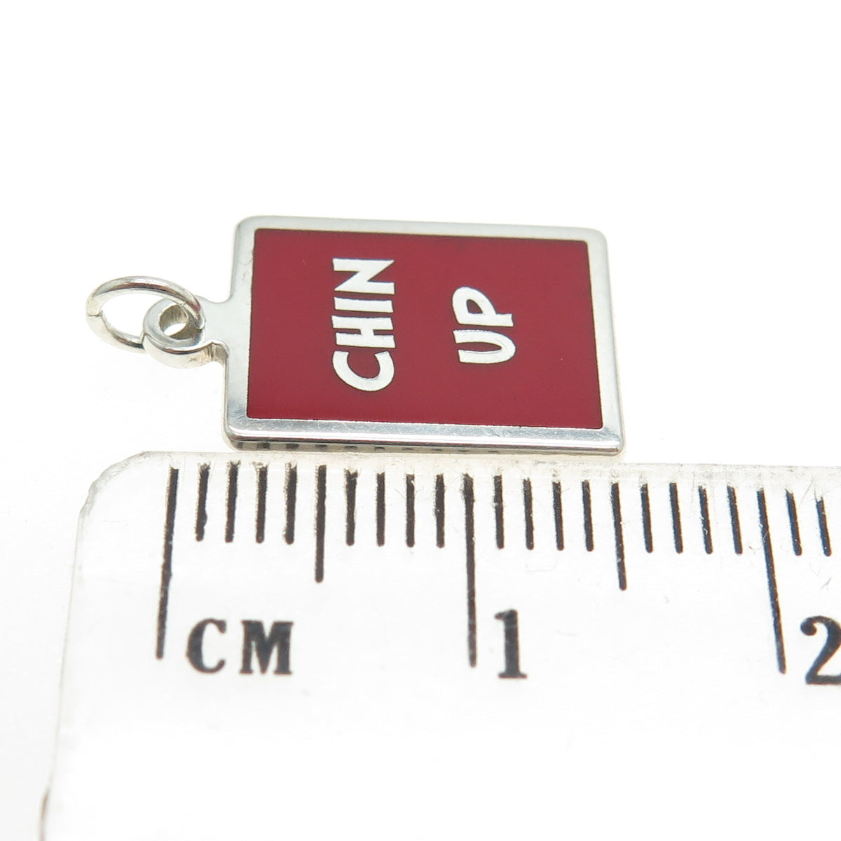 925 Sterling Silver Red Enamel "Chin Up!" Minimalist Charm Pendant