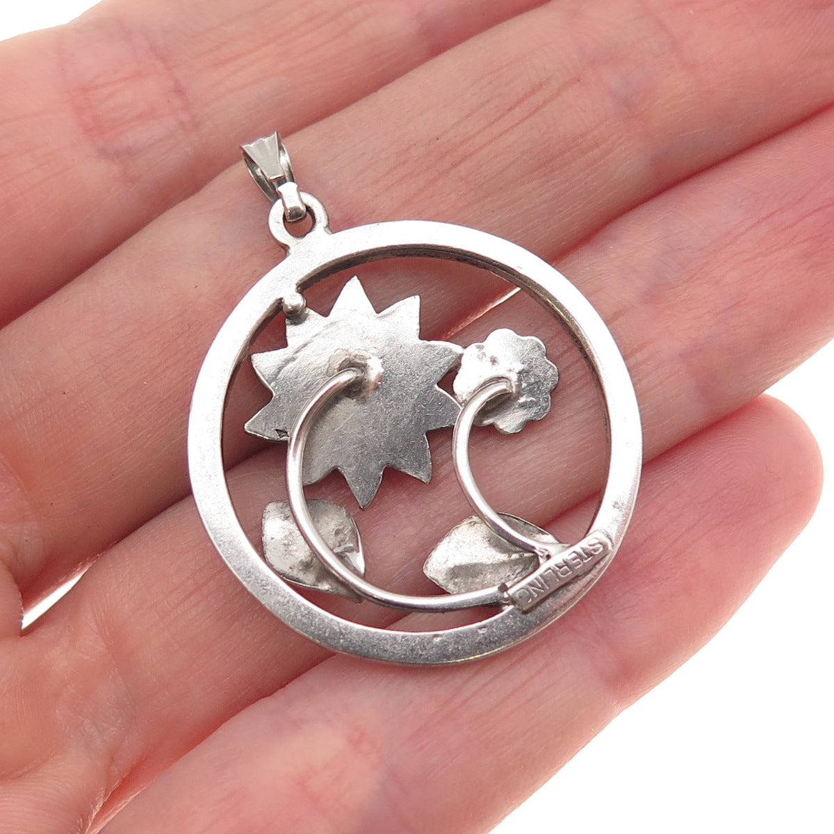 925 Sterling Silver Antique Art Deco Real Marcasite Floral Charm Pendant