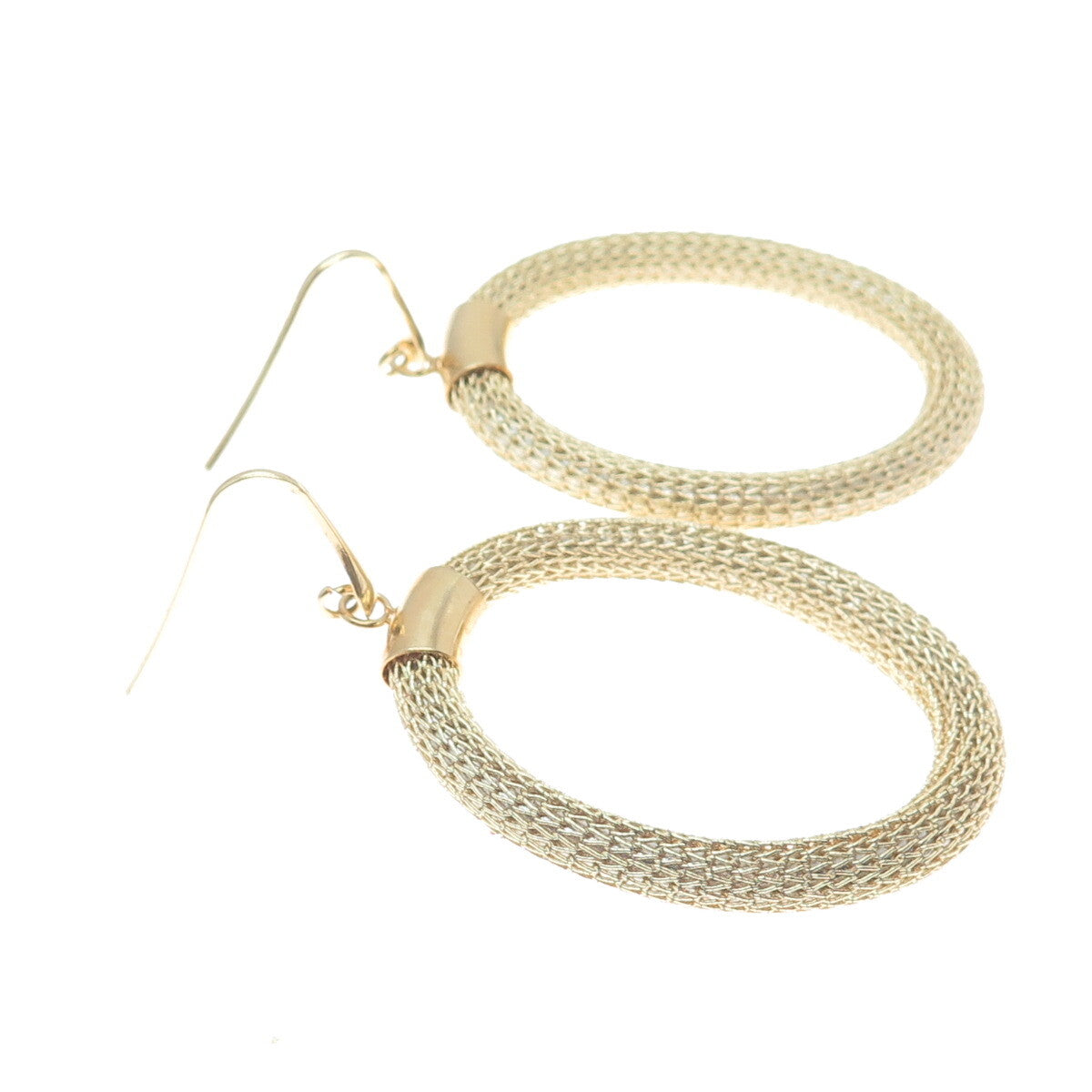 925 Sterling Silver Gold Plated Italy Mesh Oval Circle Dangle Earrings