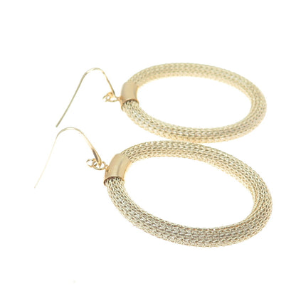 925 Sterling Silver Gold Plated Italy Mesh Oval Circle Dangle Earrings