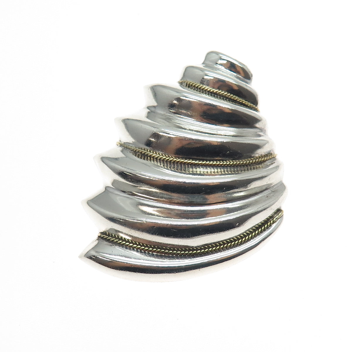 925 Sterling Silver Vintage Mexico Modernist Ribbed Pin Brooch / Pendant
