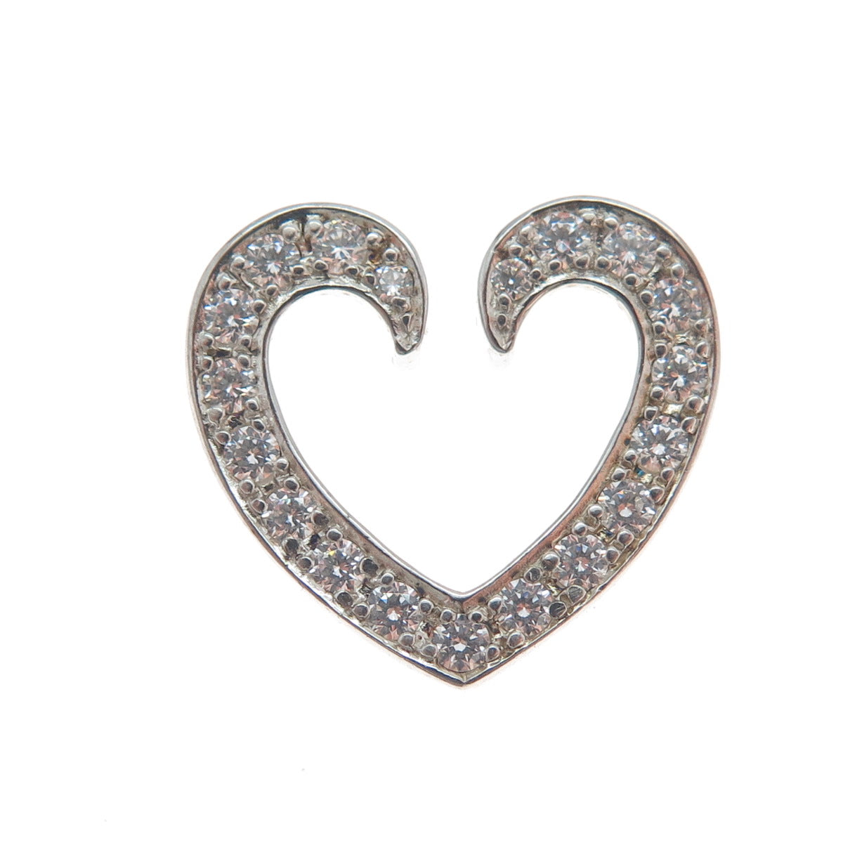 ROSS SIMONS 925 Sterling Silver Round-Cut Shaped C Z Open Heart Slide Pendant