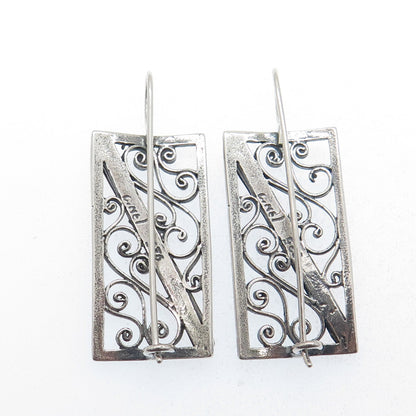 925 Sterling Silver 2-Tone Vintage Modernist Hammered Ornate Earrings
