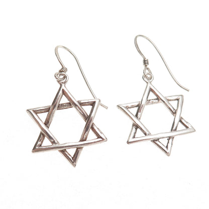 925 Sterling Silver Vintage Star of David Oxidized Dangle Earrings