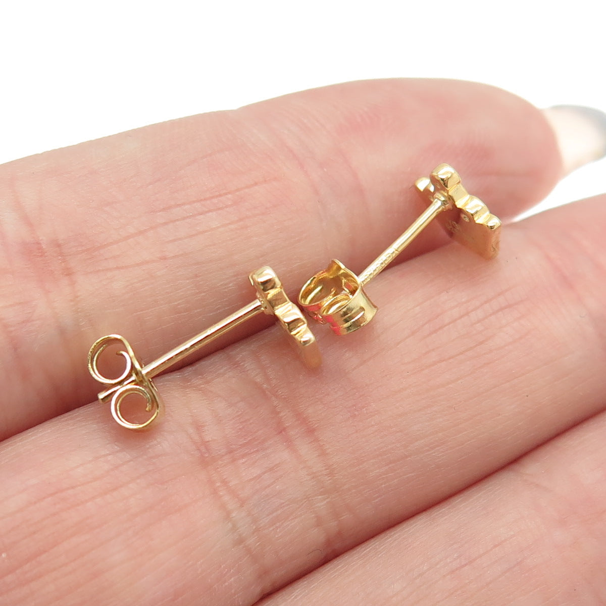 925 Sterling Silver Gold Plated C Z & Pink Enamel Crown Stud Earrings