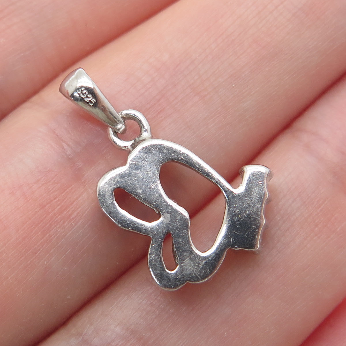 925 Sterling Silver Vintage Real Blue Topaz Double Heart Minimalist Pendant