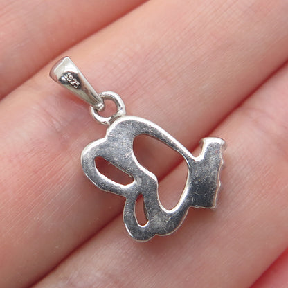 925 Sterling Silver Vintage Real Blue Topaz Double Heart Minimalist Pendant
