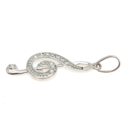 925 Sterling Silver Round-Cut Shaped C Z Treble Clef Pendant