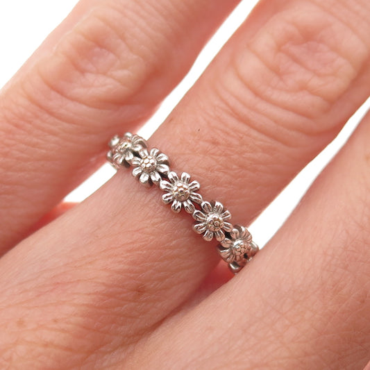 925 Sterling Silver Vintage You Are My Sunshine Floral Oxidized Ring Size 6