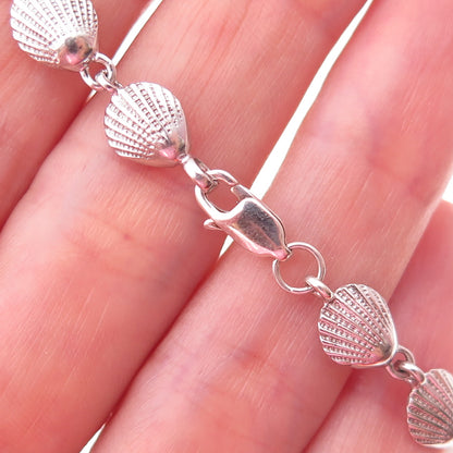 925 Sterling Silver Vintage Seashell Link Bracelet 7.5"