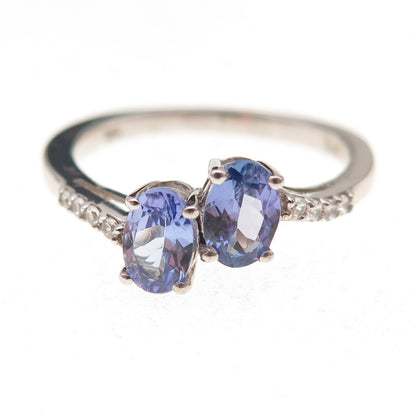 Chuck Clemency 925 Sterling Silver Real Tanzanite & White Topaz Ring Size 8.25