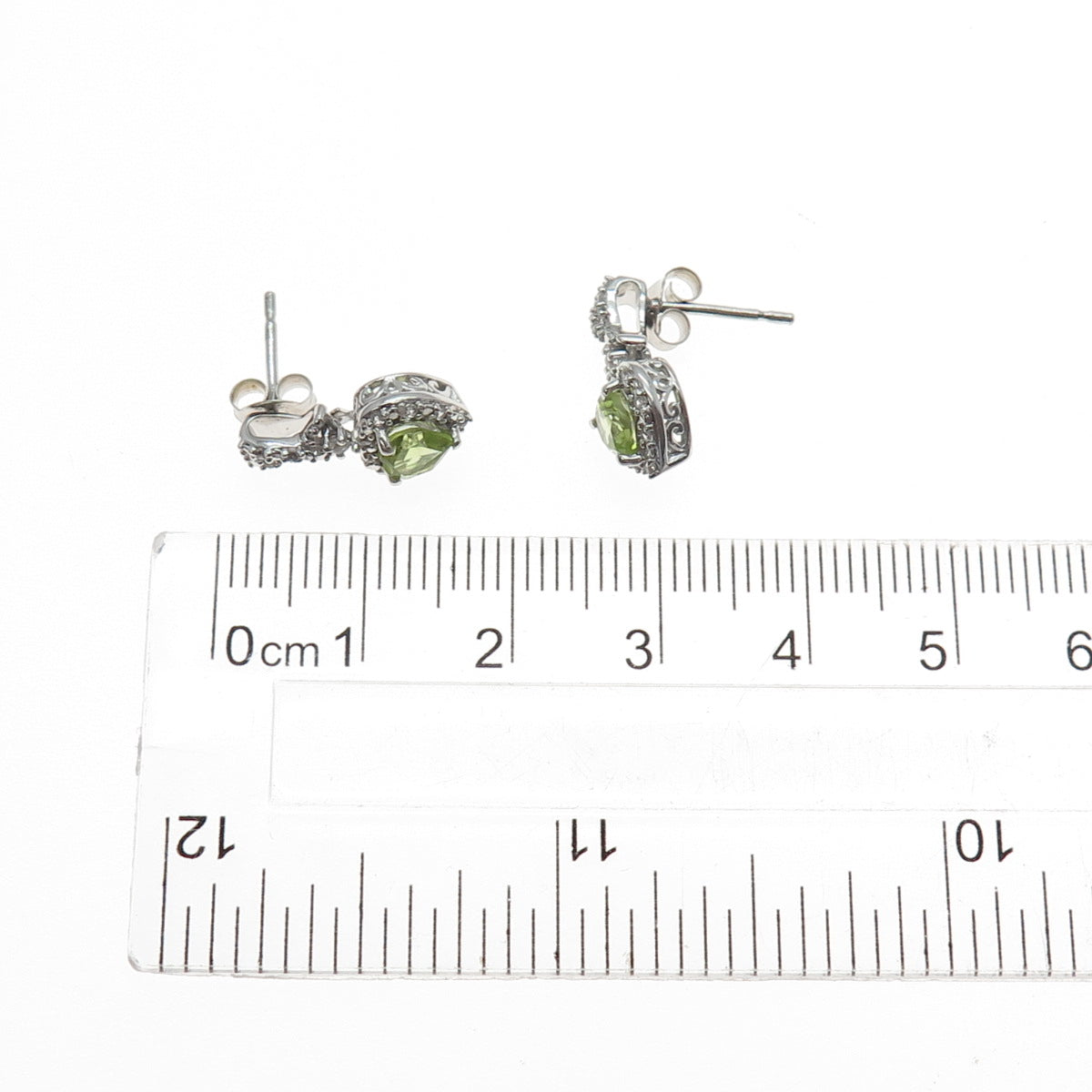 JANE SEYMOUR 925 Sterling Silver Real White Topaz & Peridot Heart Earrings