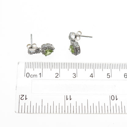 JANE SEYMOUR 925 Sterling Silver Real White Topaz & Peridot Heart Earrings